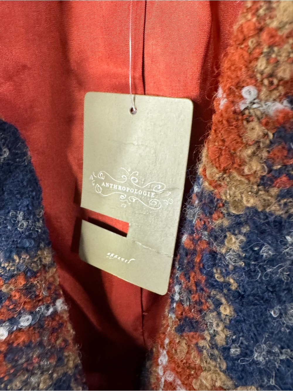 Tabitha Wool Blend Plaid Tie Waist Blazer Jacket Navy Rust Orange Size 6 NWT - Picture 7 of 12